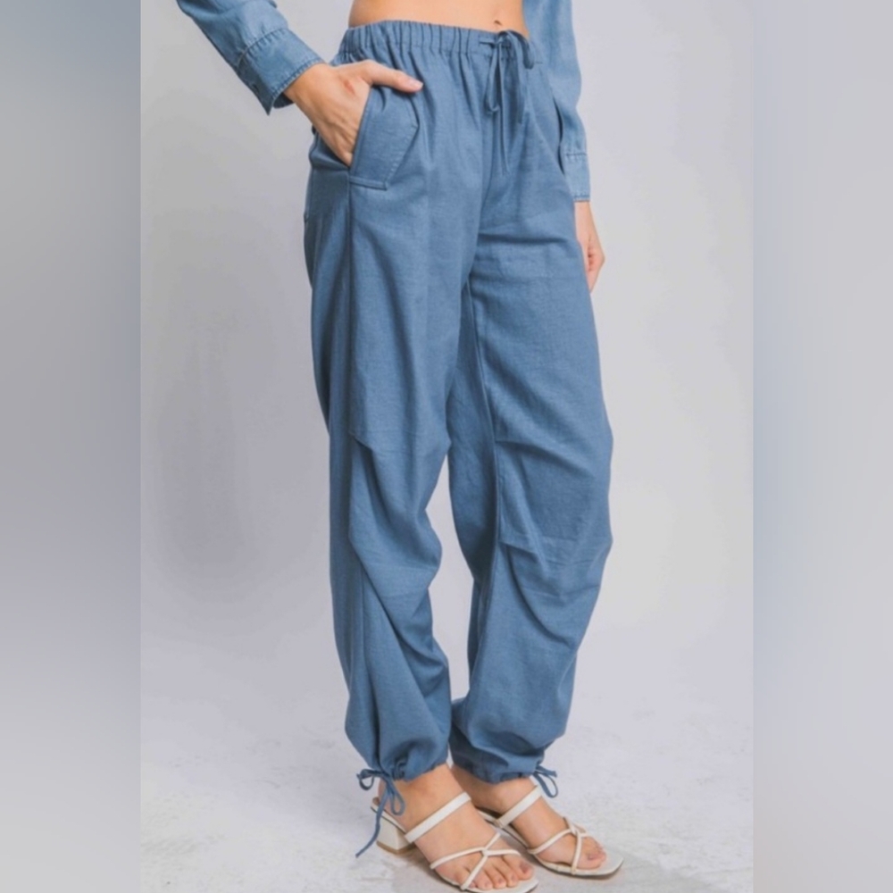 BellanBlue Chambray Blue Drawstring Jogger Pants – Relaxed Fit – L
